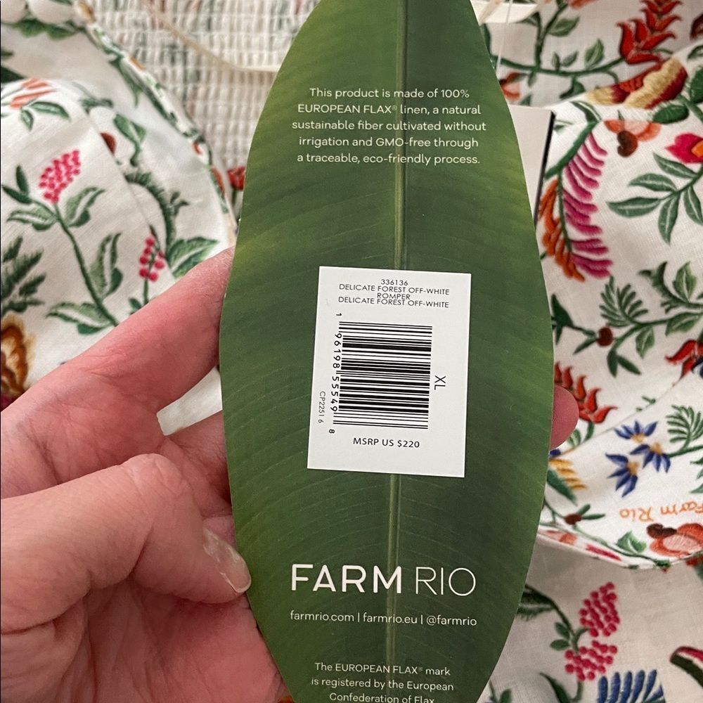 NWT Farm Rio Delicate Forest Off White Linen Romper Women Size XL(MSRP $220) - Picture 9 of 16